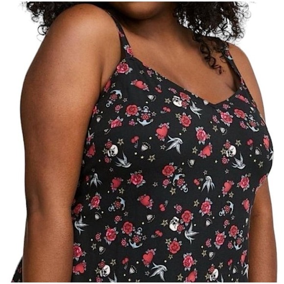TORRID Skulls, Flowers, Hearts "Pixxy Tattoo Icons" Mini Slip Dress NWT  Size 3X - Picture 5 of 9